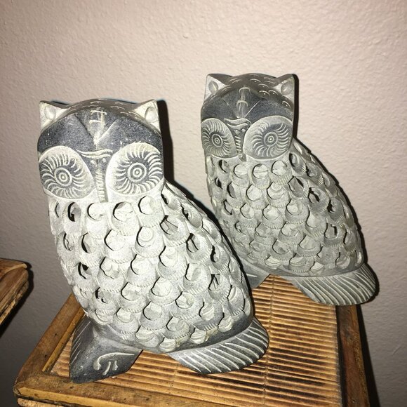 RARE Sandstone Owl Book ends Made in India - Gorgeous  office closet - Picture 1 of 10